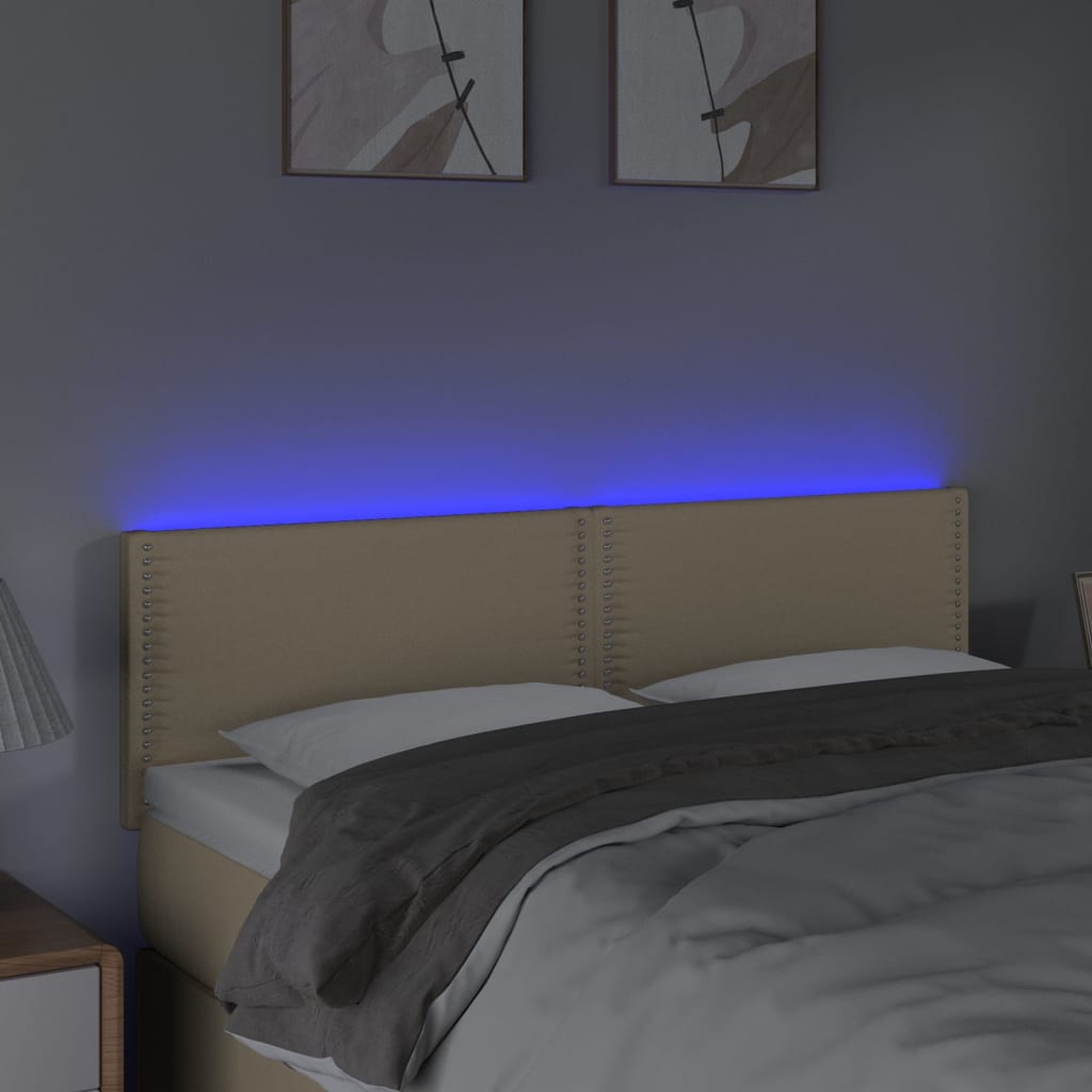 sengegavl med LED-lys 144x5x78/88 cm stof cremefarvet