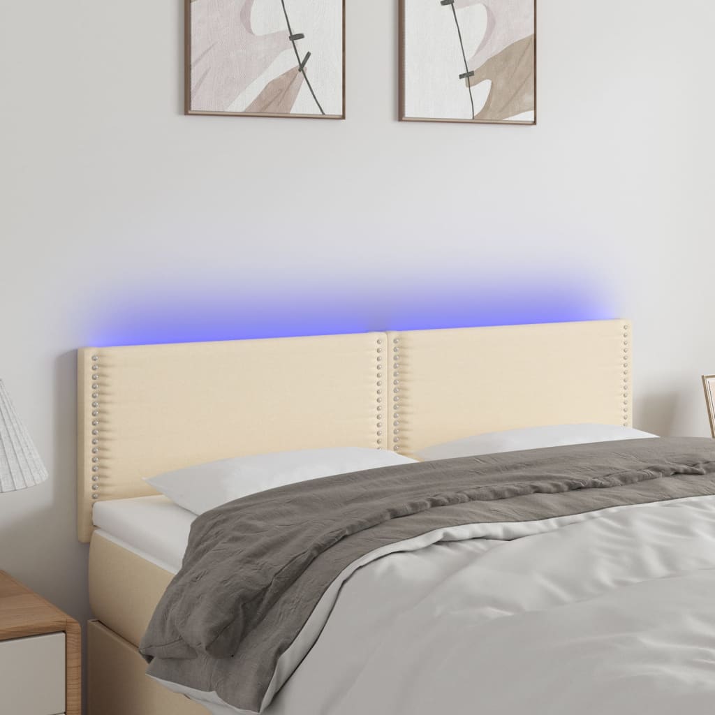 sengegavl med LED-lys 144x5x78/88 cm stof cremefarvet