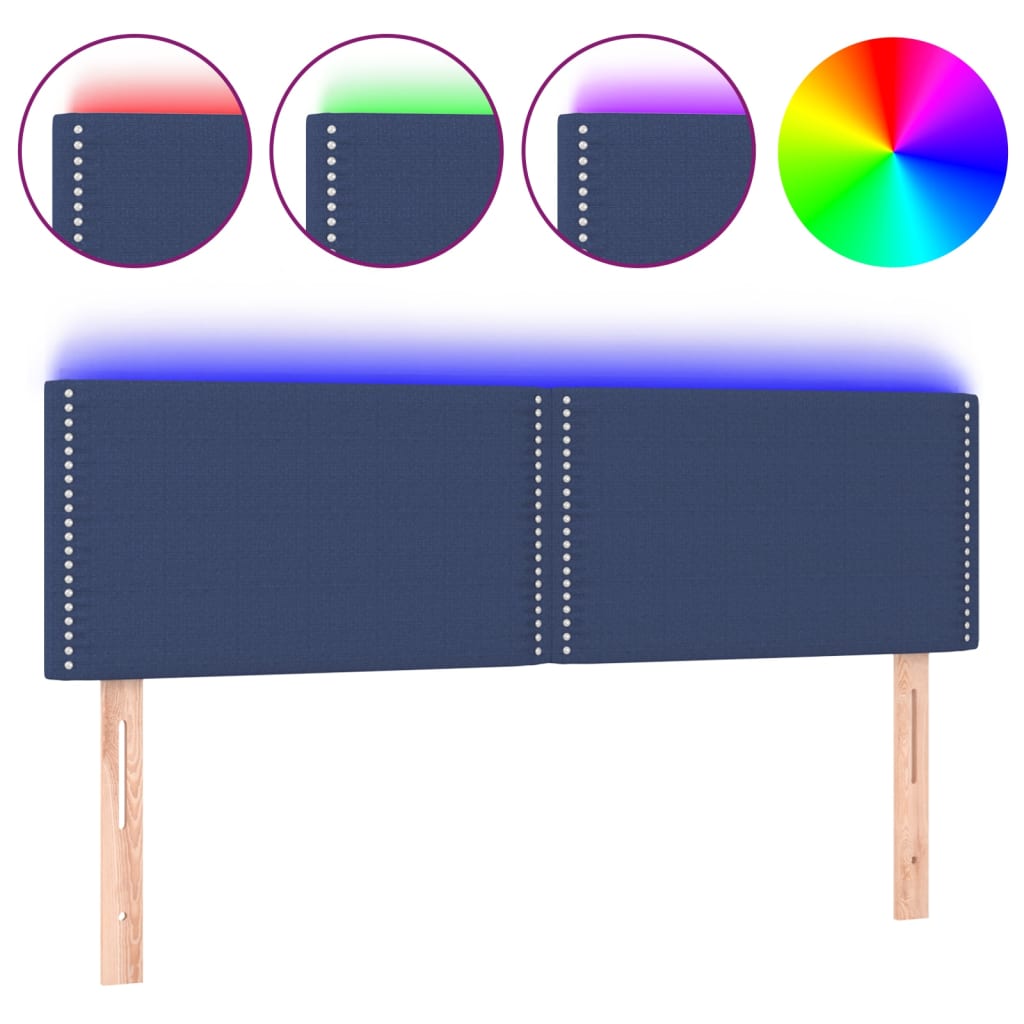 sengegavl med LED-lys 144x5x78/88 cm stof blå