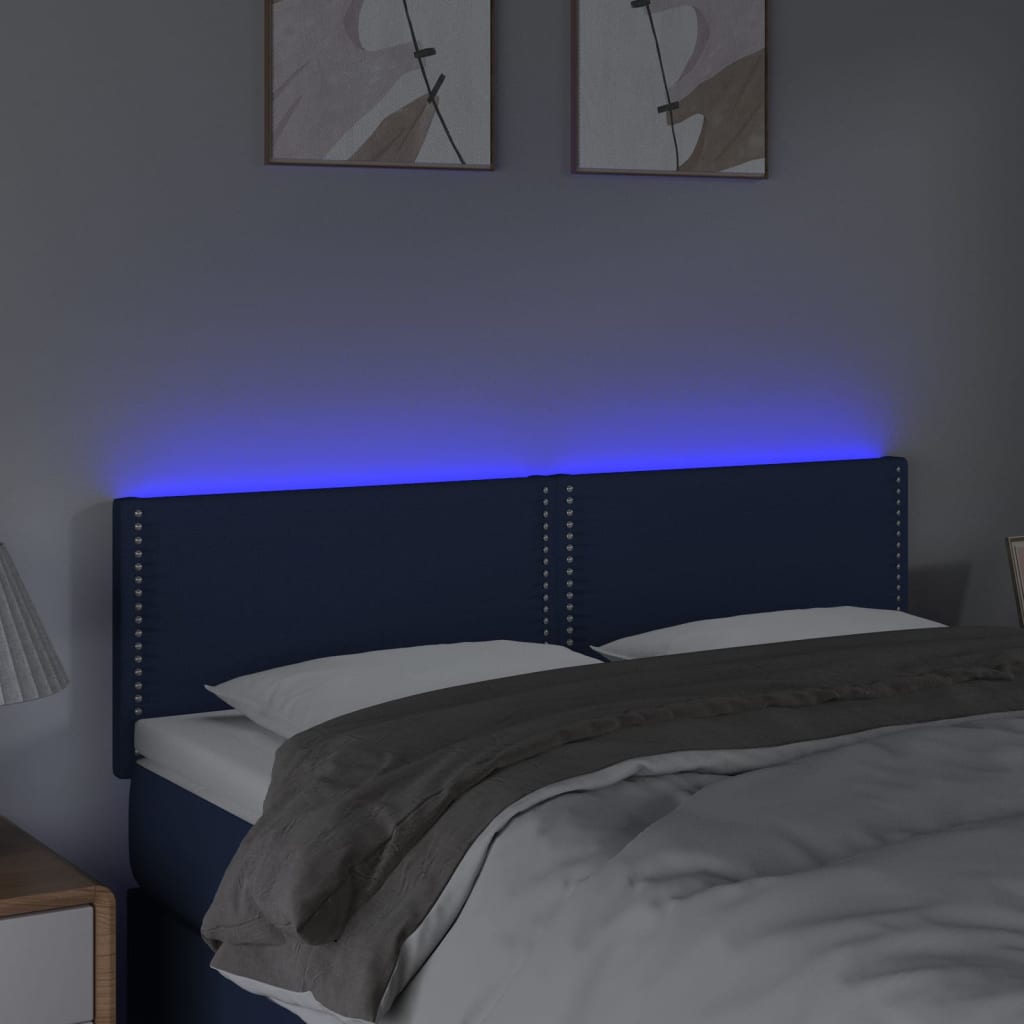 sengegavl med LED-lys 144x5x78/88 cm stof blå