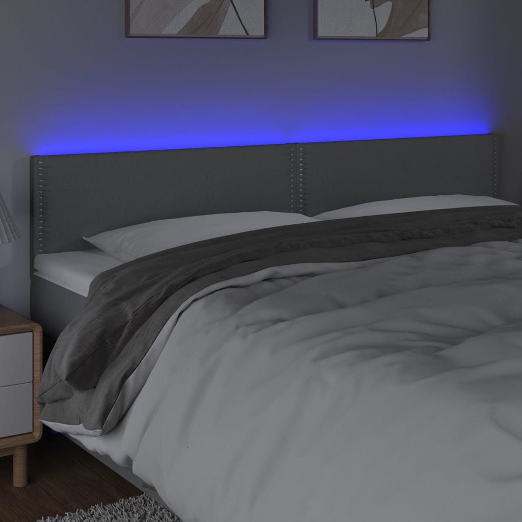 sengegavl med LED-lys 180x5x78/88 cm stof lysegrå
