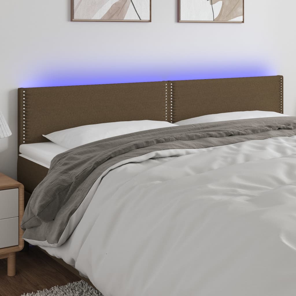 sengegavl med LED-lys 180x5x78/88 cm stof mørkebrun