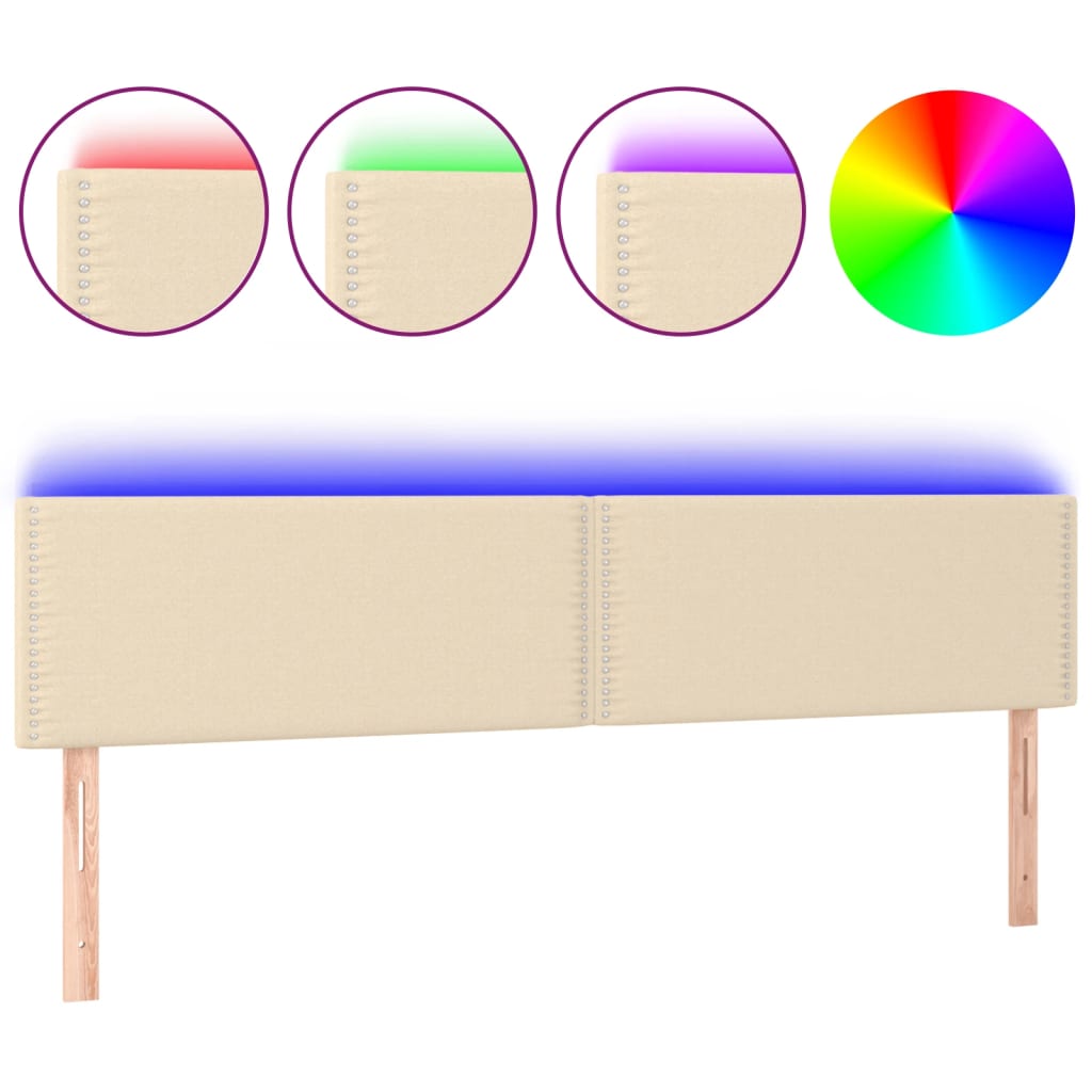 sengegavl med LED-lys 180x5x78/88 cm stof cremefarvet