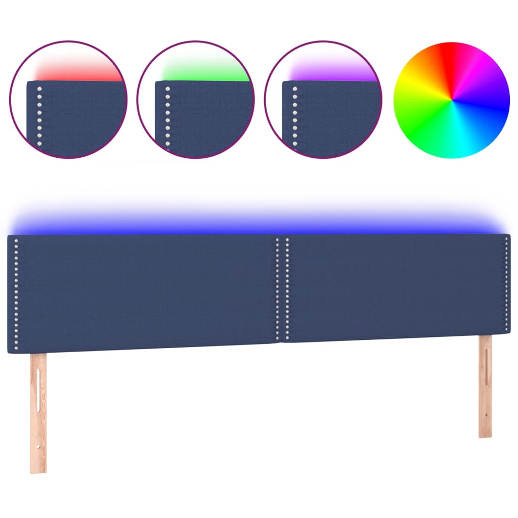 sengegavl med LED-lys 180x5x78/88 cm stof blå