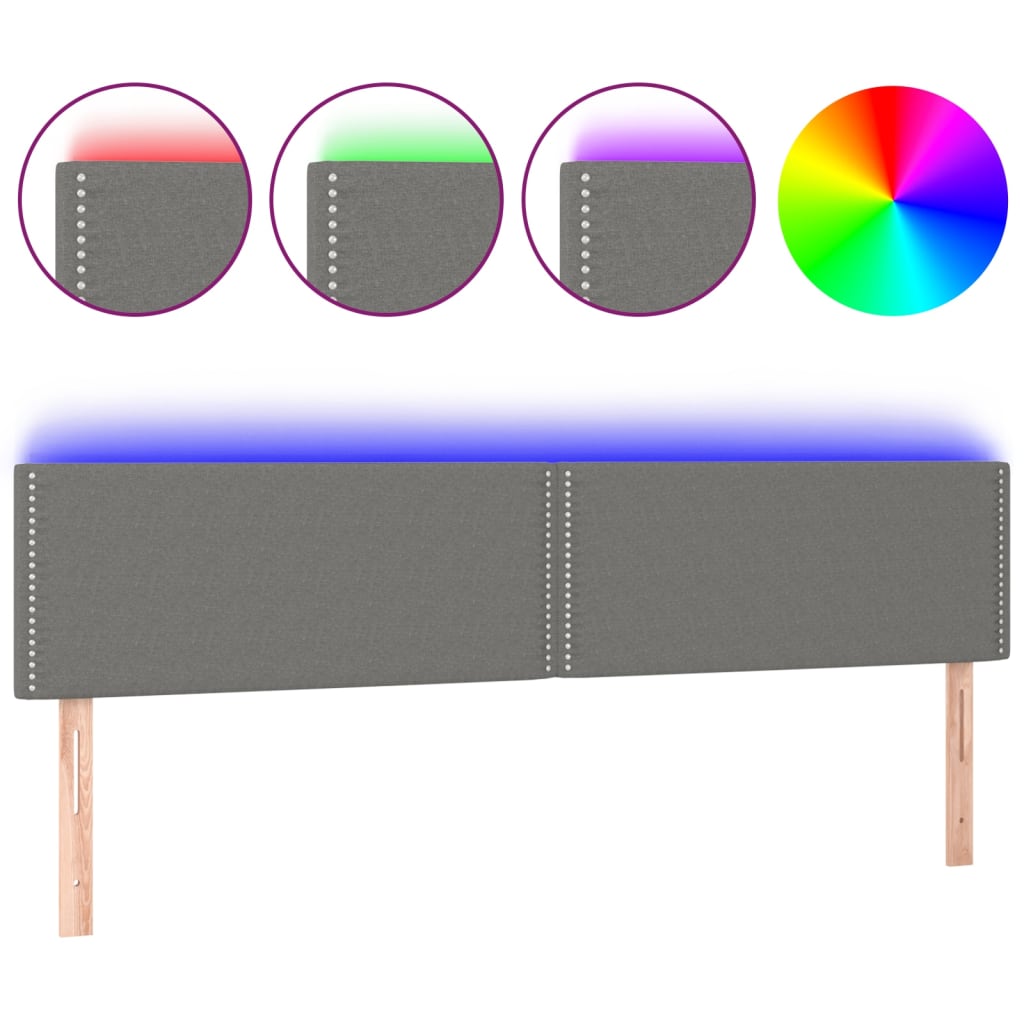 sengegavl med LED-lys 200x5x78/88 cm stof mørkegrå