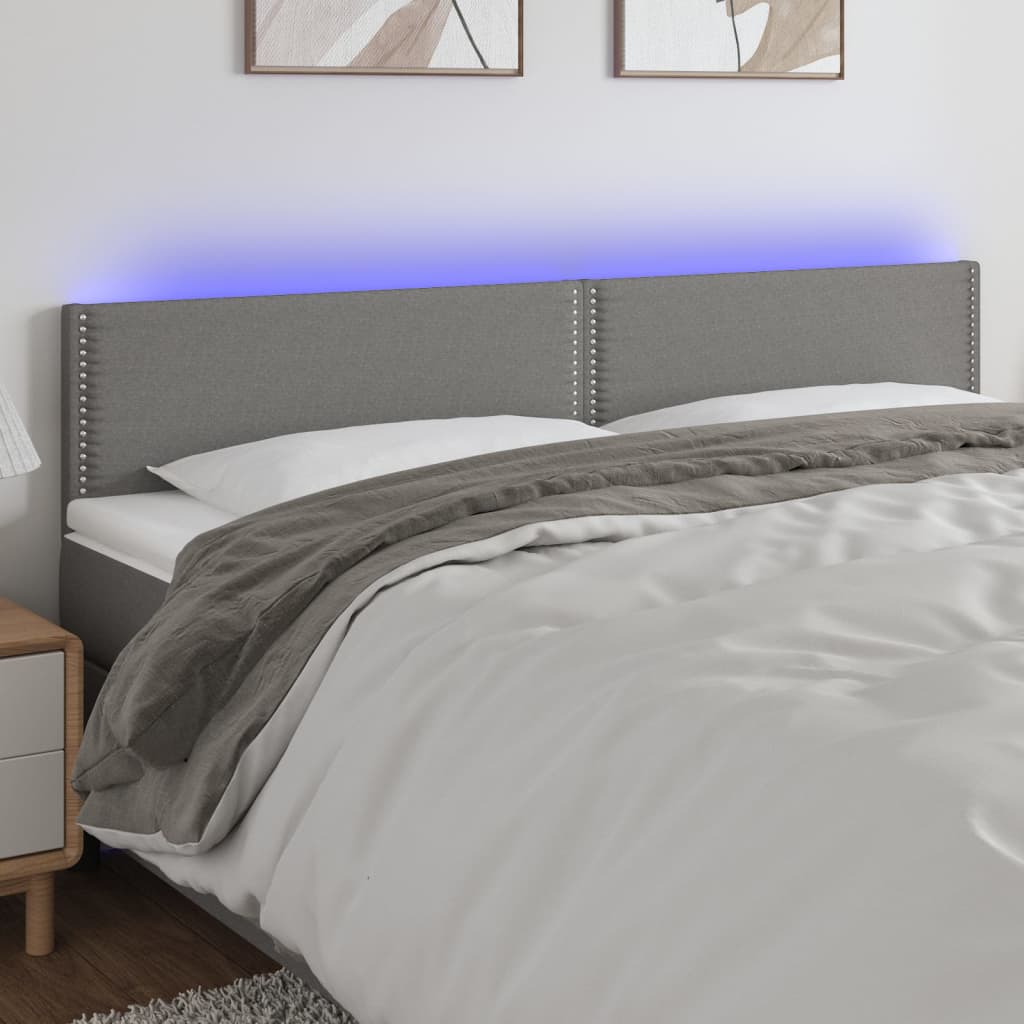 sengegavl med LED-lys 200x5x78/88 cm stof mørkegrå