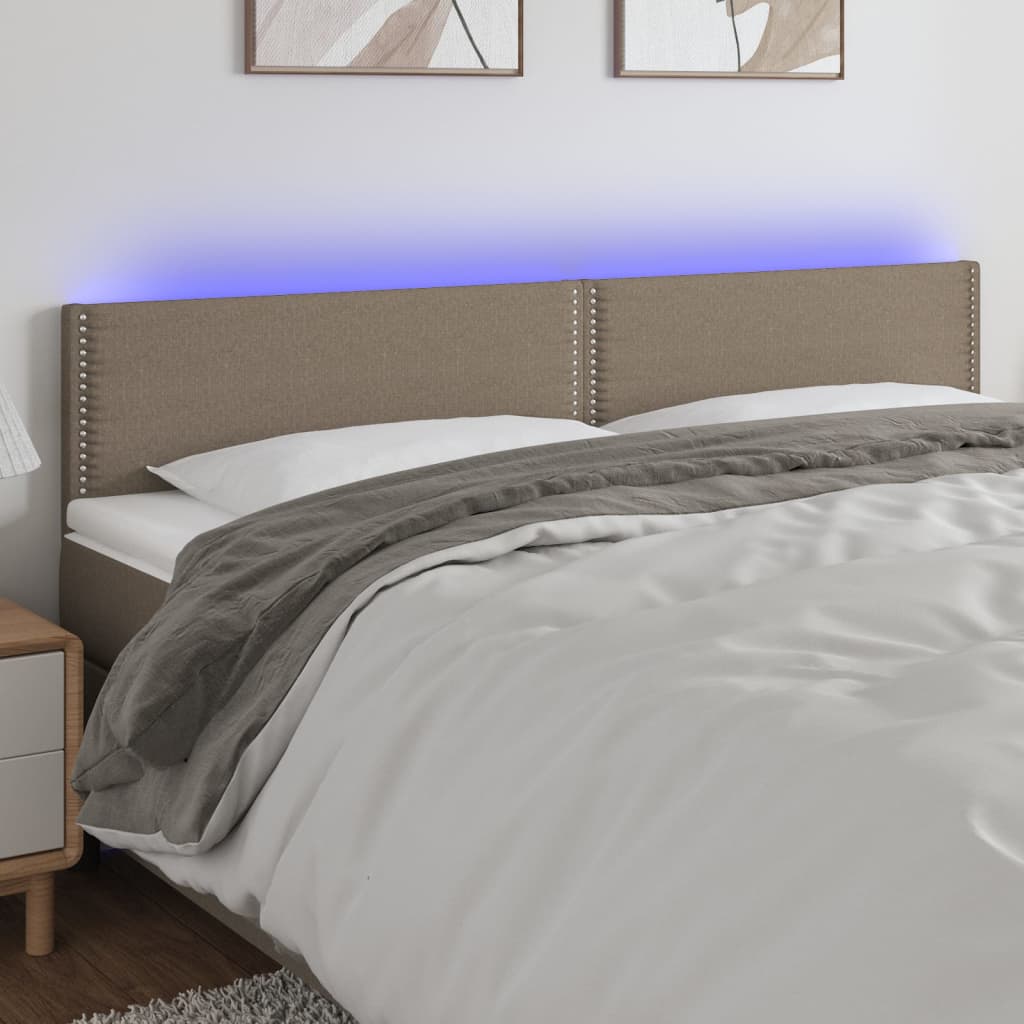 sengegavl med LED-lys 200x5x78/88 cm stof gråbrun