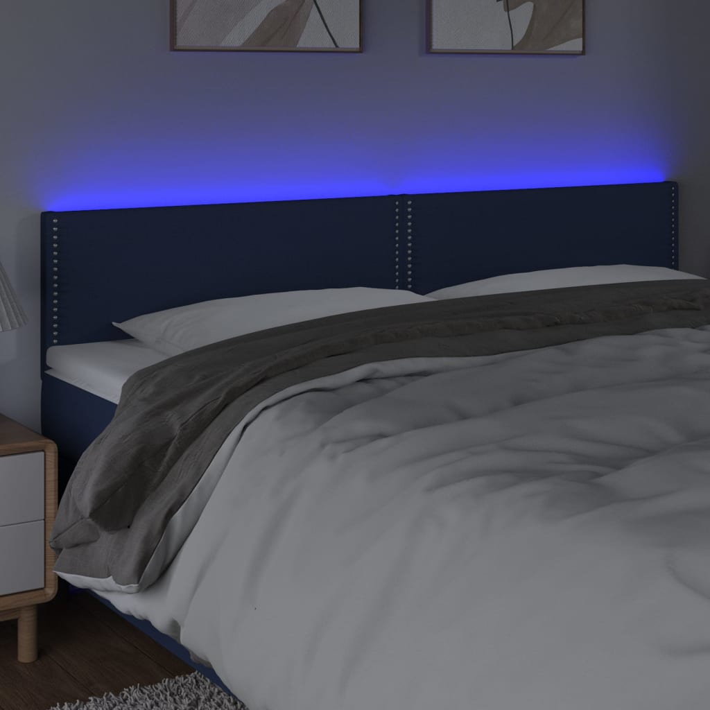 sengegavl med LED-lys 200x5x78/88 cm stof blå