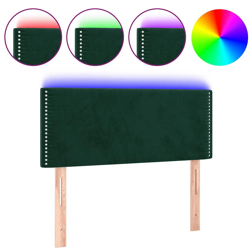 sengegavl med LED-lys 80x5x78/88 cm velour mørkegrøn