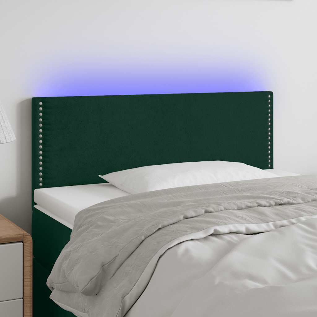 sengegavl med LED-lys 80x5x78/88 cm velour mørkegrøn