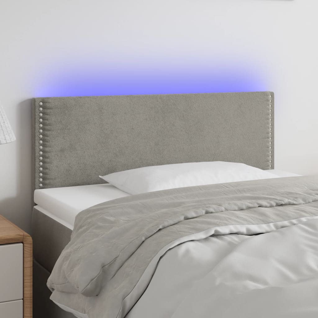 sengegavl med LED-lys 100x5x78/88 cm fløjl lysegrå