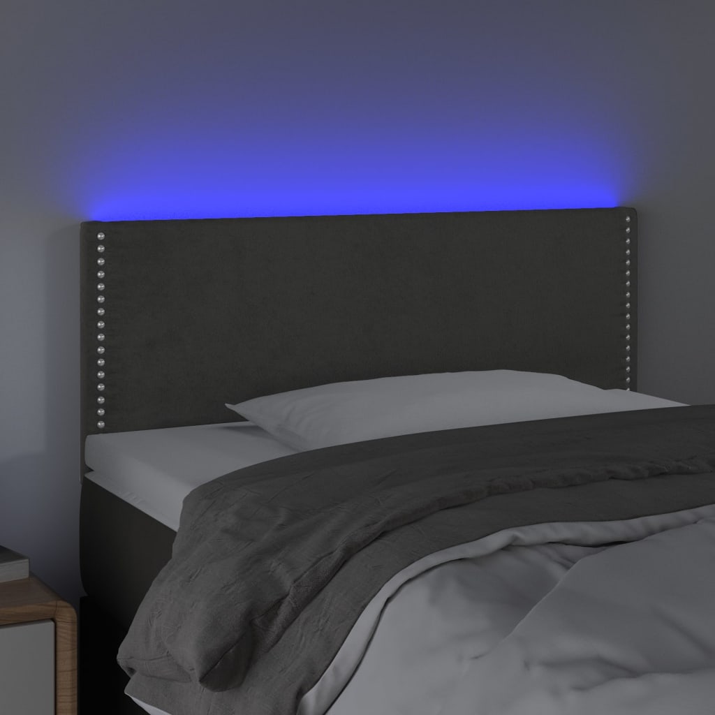 sengegavl med LED-lys 100x5x78/88 cm fløjl mørkegrå