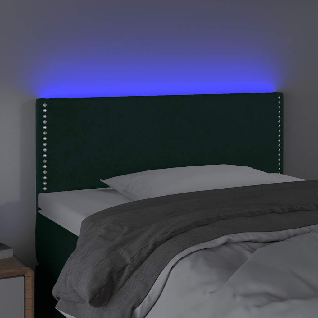 sengegavl med LED-lys 100x5x78/88 cm fløjl mørkegrøn