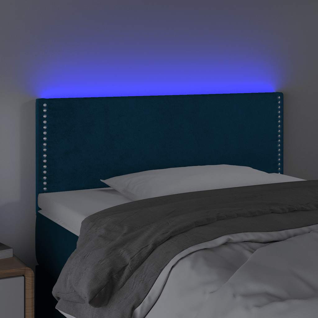 sengegavl med LED-lys 100x5x78/88 cm fløjl mørkeblå