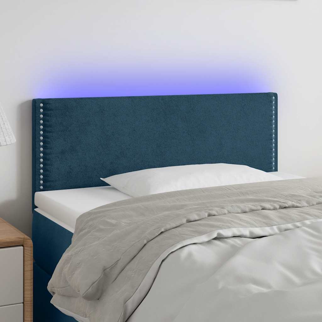 sengegavl med LED-lys 100x5x78/88 cm fløjl mørkeblå