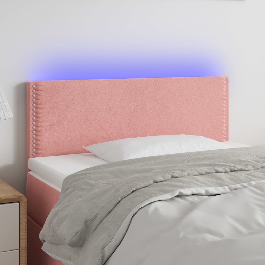 sengegavl med LED-lys 100x5x78/88 cm fløjl lyserød