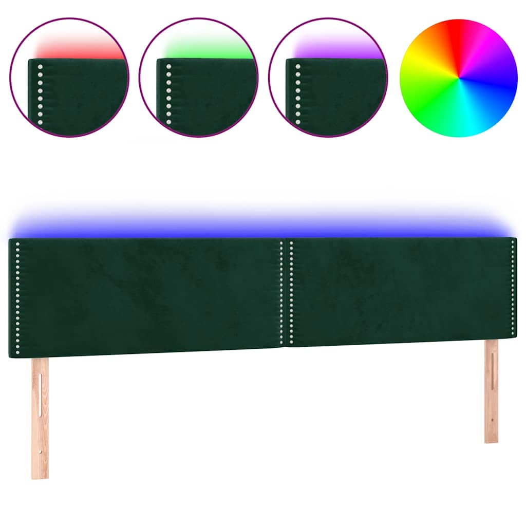 sengegavl med LED-lys 180x5x78/88 cm fløjl mørkegrøn