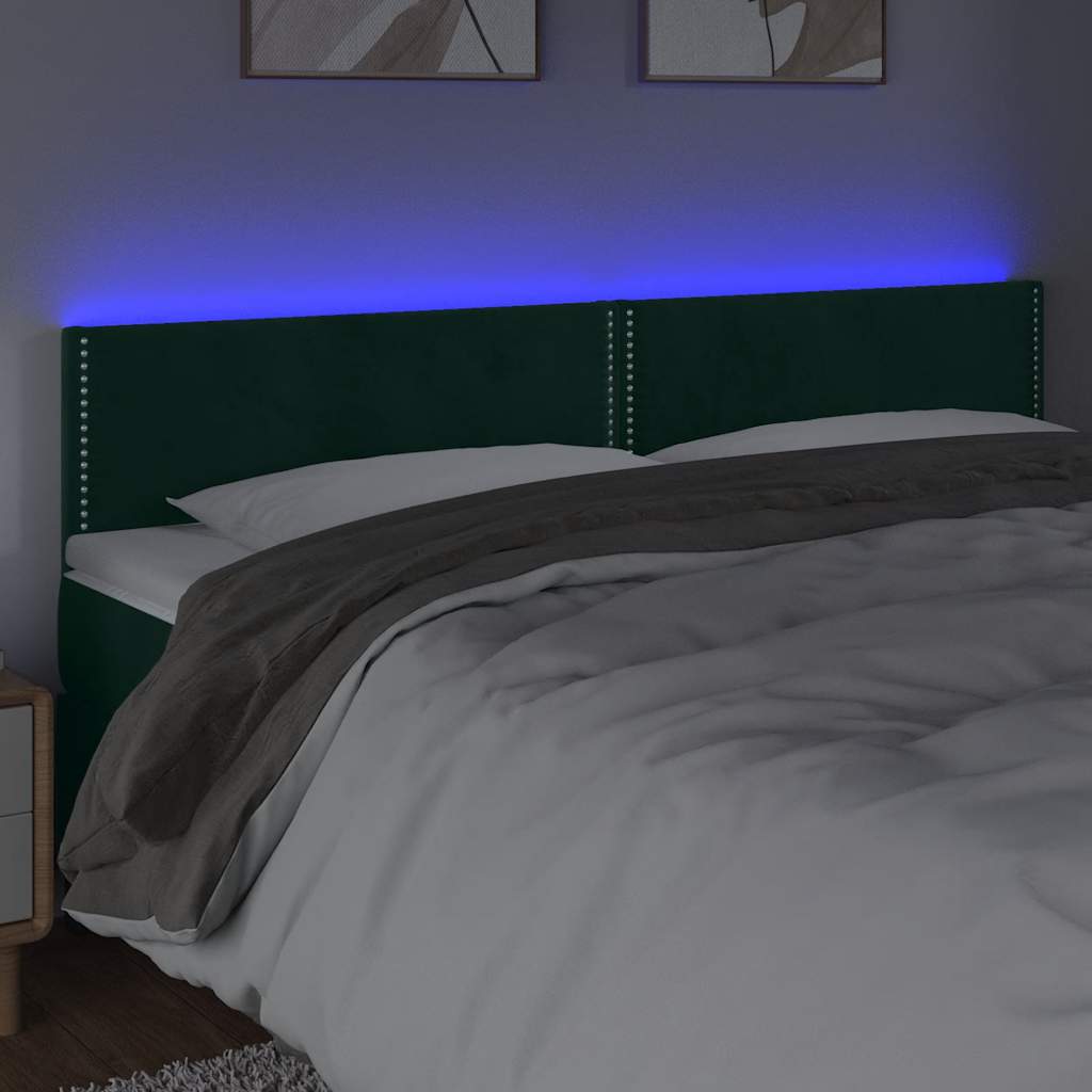 sengegavl med LED-lys 180x5x78/88 cm fløjl mørkegrøn