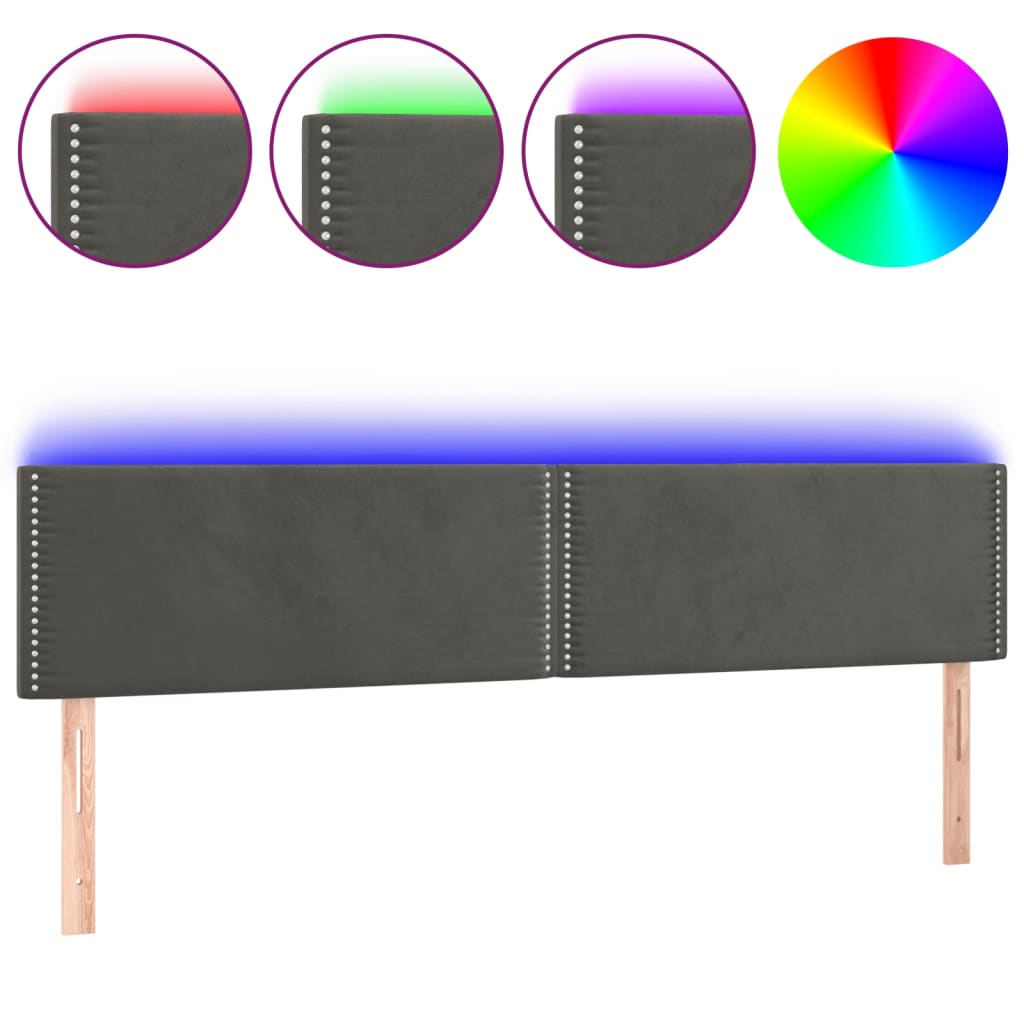 sengegavl med LED-lys 200x5x78/88 cm velour mørkegrå