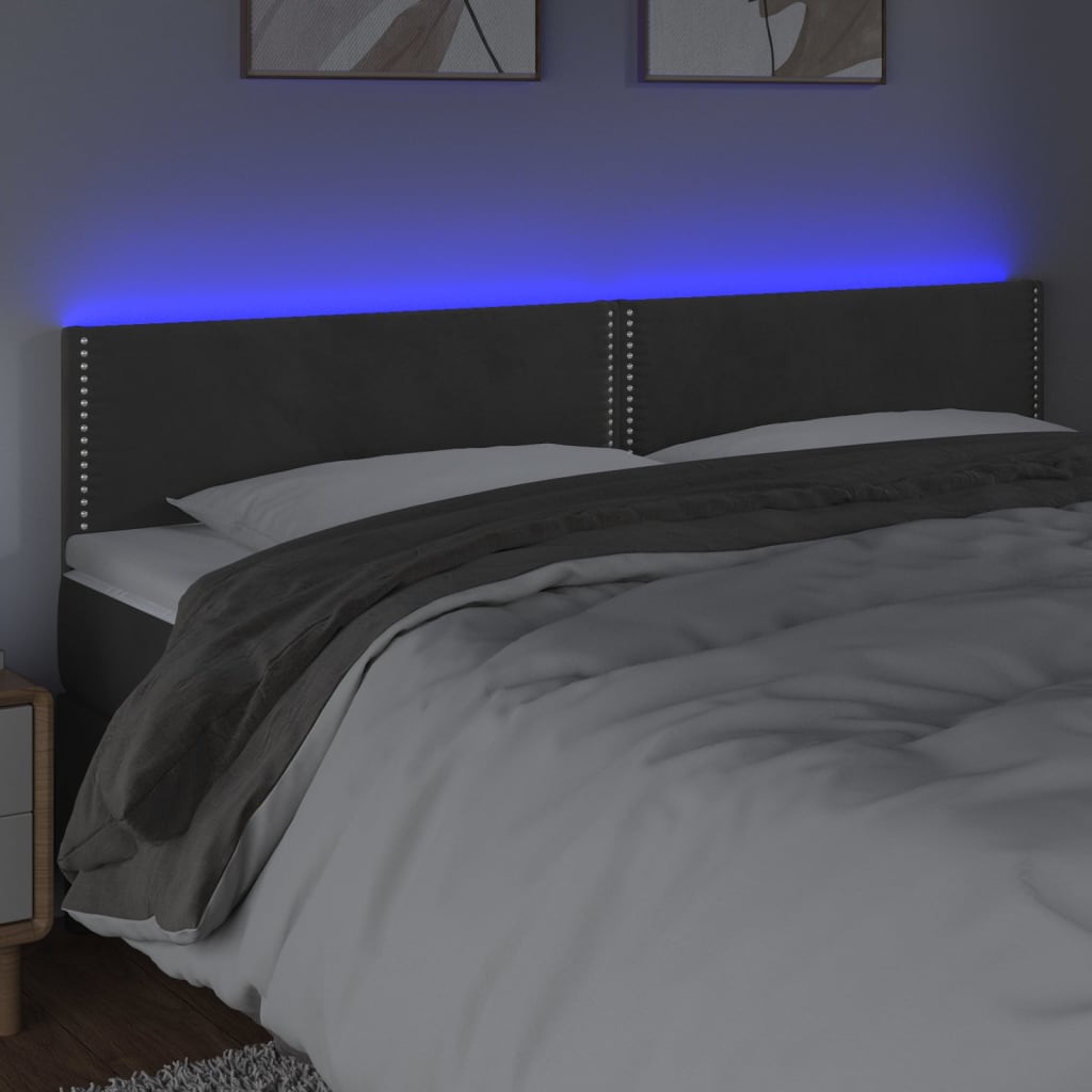 sengegavl med LED-lys 200x5x78/88 cm velour mørkegrå
