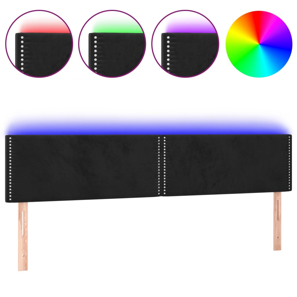 sengegavl med LED-lys 200x5x78/88 cm velour sort