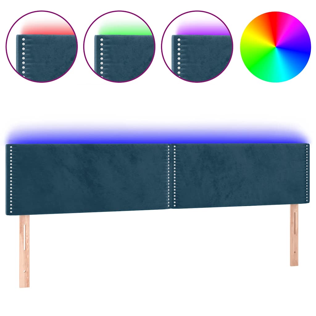 sengegavl med LED-lys 200x5x78/88 cm fløjl mørkeblå