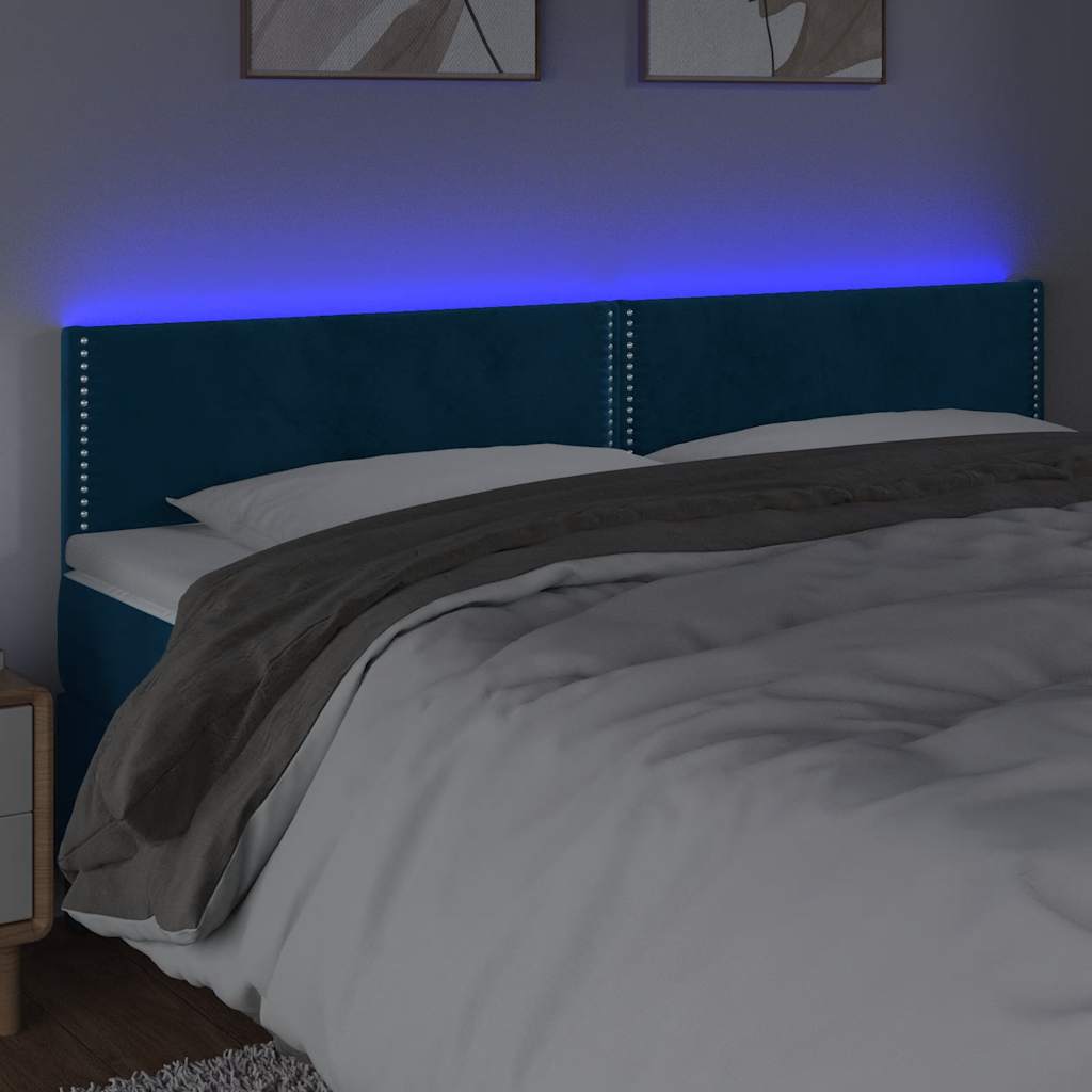 sengegavl med LED-lys 200x5x78/88 cm fløjl mørkeblå