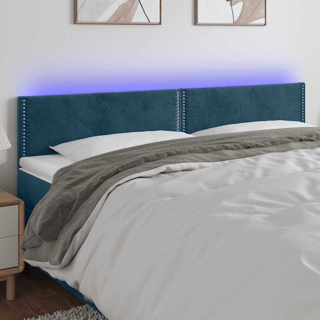 sengegavl med LED-lys 200x5x78/88 cm fløjl mørkeblå
