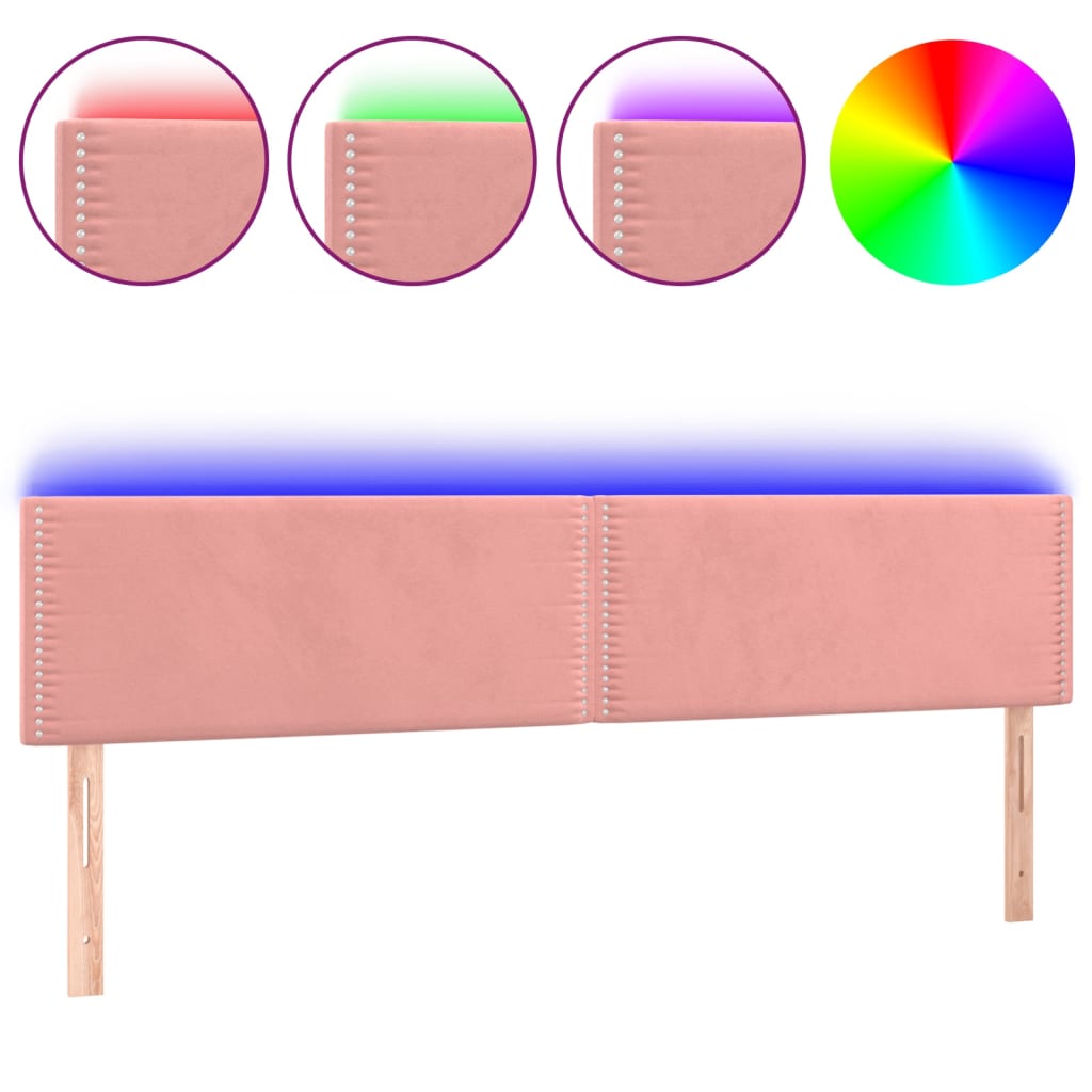 sengegavl med LED-lys 200x5x78/88 cm velour lyserød