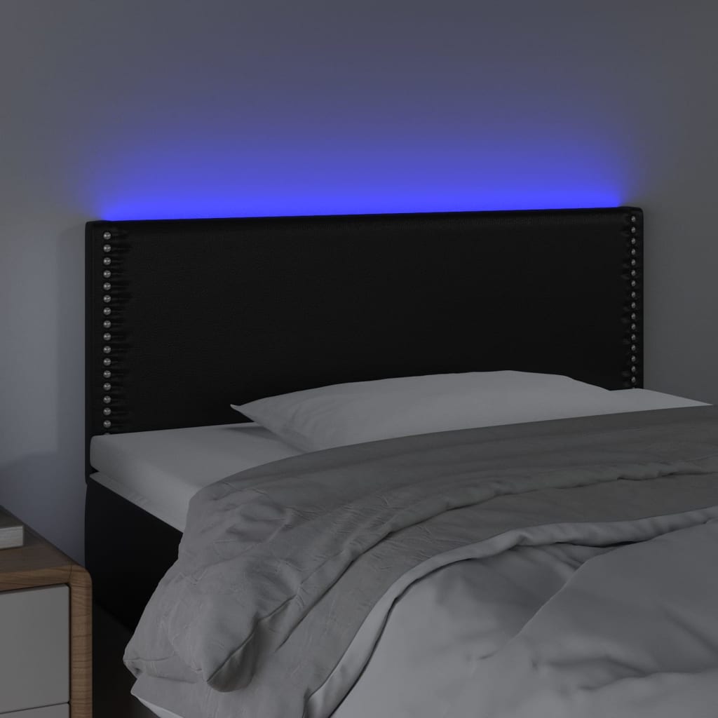 sengegavl med LED-lys 80x5x78/88 cm kunstlæder sort