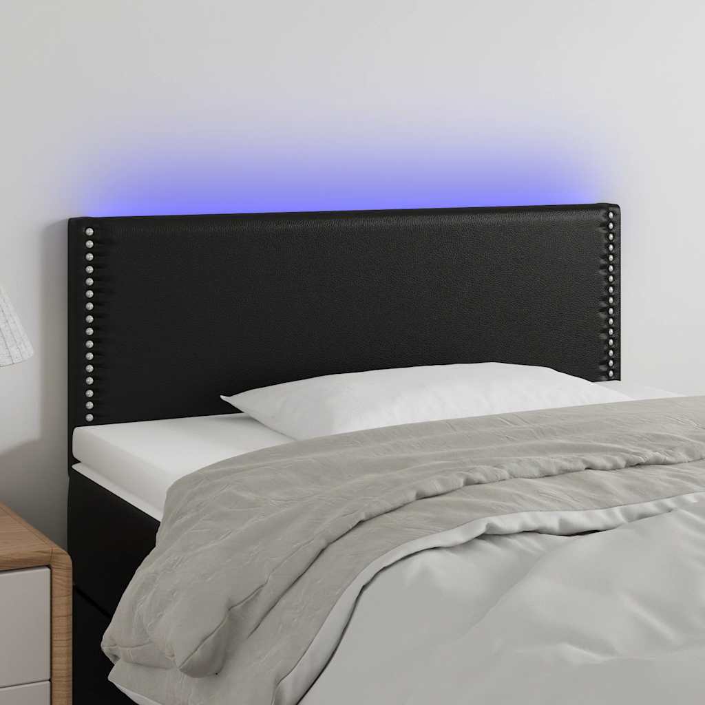 sengegavl med LED-lys 90x5x78/88 cm kunstlæder sort