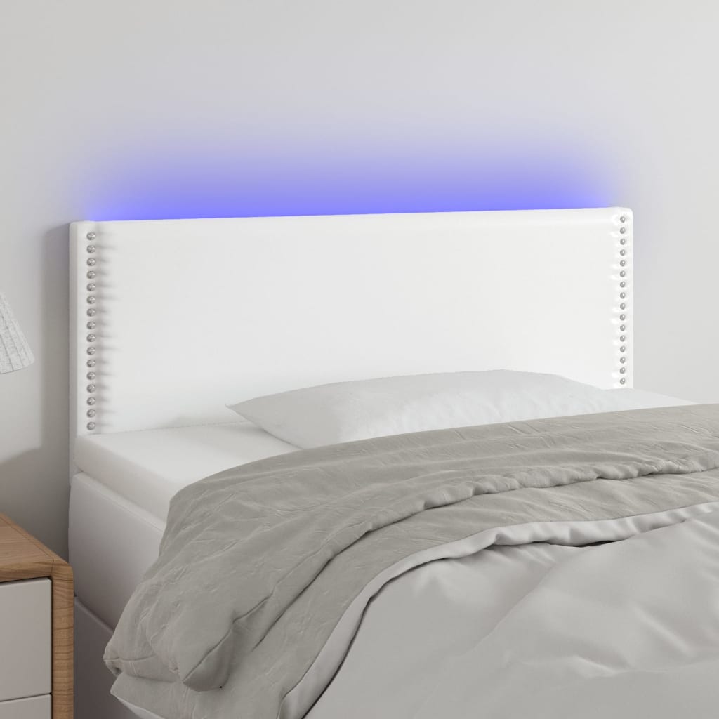 sengegavl med LED-lys 100x5x78/88 cm kunstlæder hvid