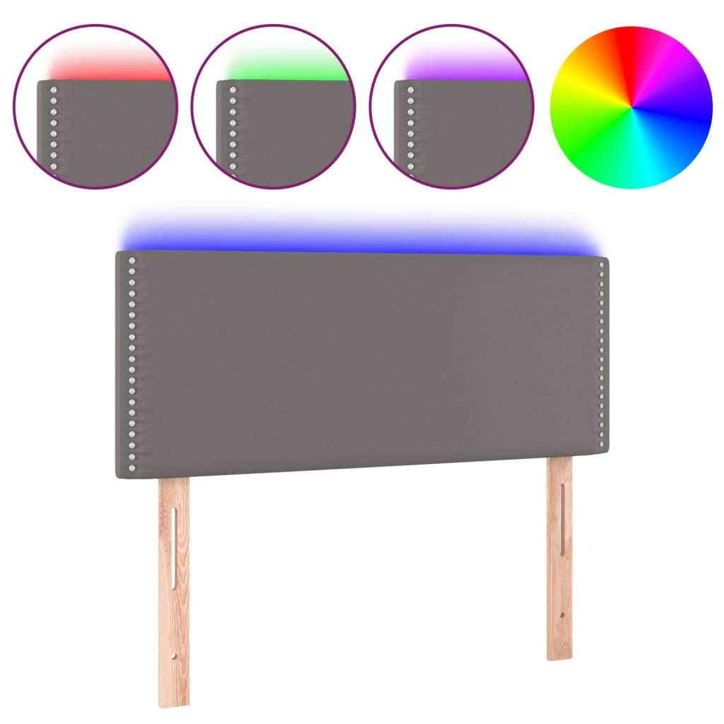 sengegavl med LED-lys 100x5x78/88 cm kunstlæder grå