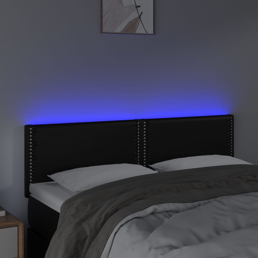 sengegavl med LED-lys 144x5x78/88 cm kunstlæder sort