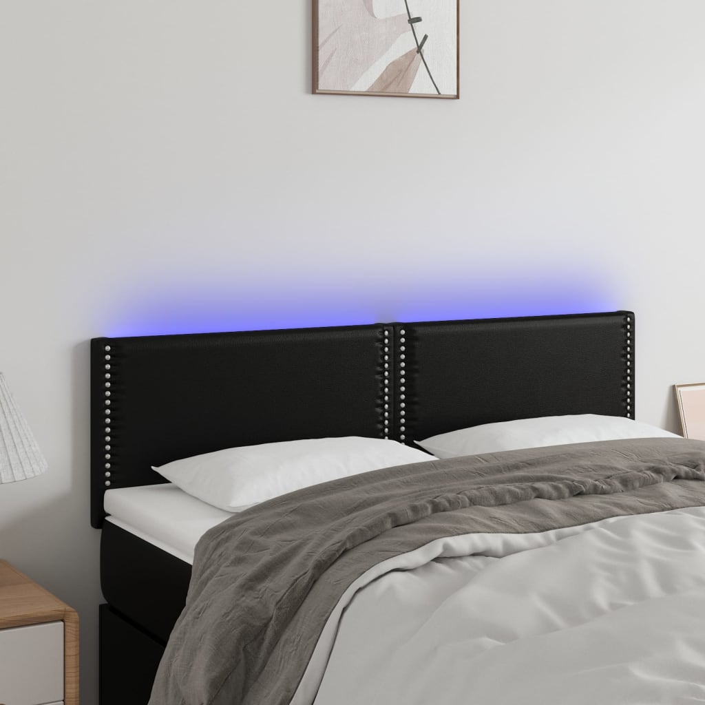 sengegavl med LED-lys 144x5x78/88 cm kunstlæder sort