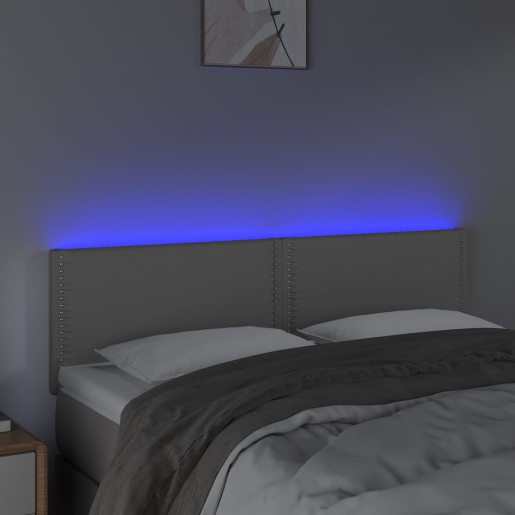 sengegavl med LED-lys 144x5x78/88 cm kunstlæder grå