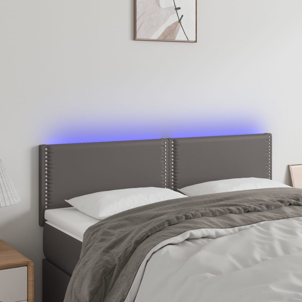 sengegavl med LED-lys 144x5x78/88 cm kunstlæder grå