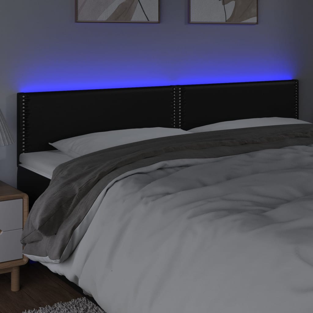 sengegavl med LED-lys 180x5x78/88 cm kunstlæder sort