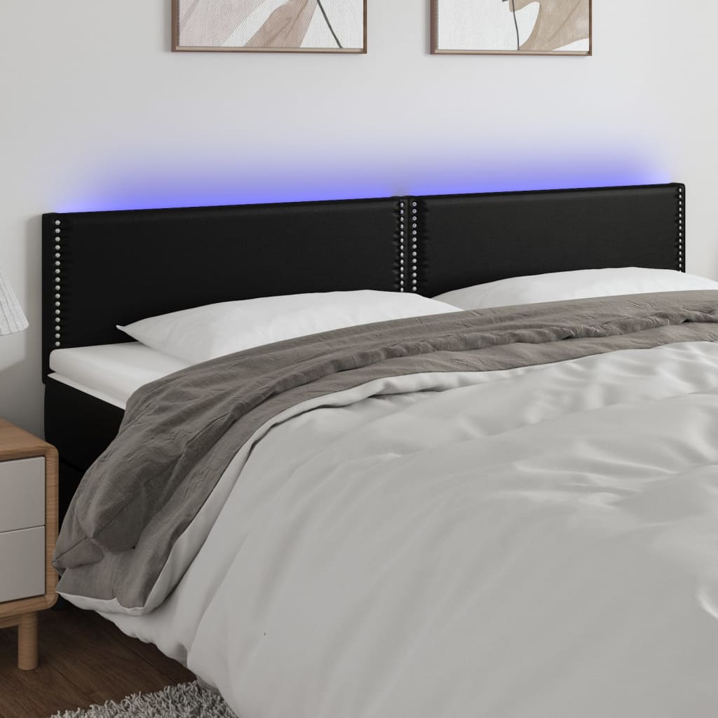 sengegavl med LED-lys 200x5x78/88 cm kunstlæder sort