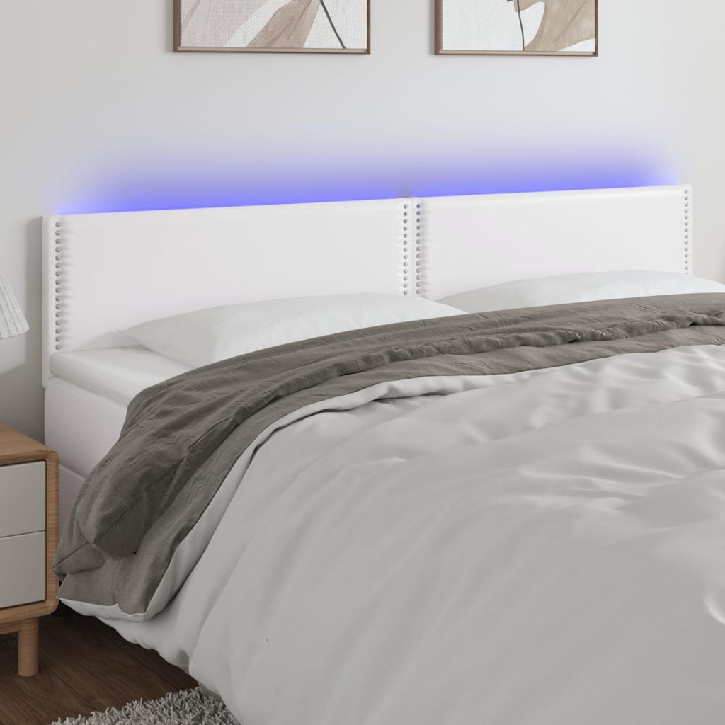 sengegavl med LED-lys 200x5x78/88 cm kunstlæder hvid