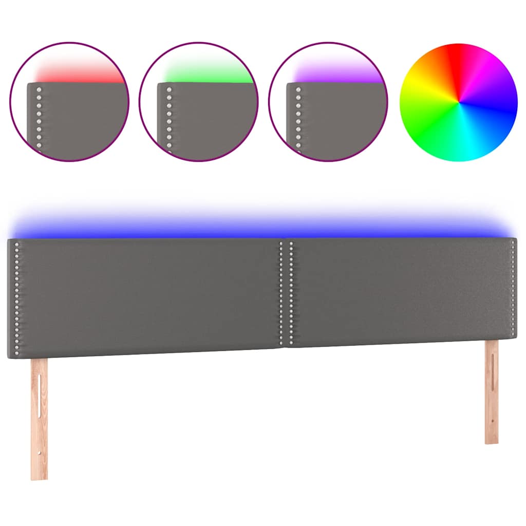 sengegavl med LED-lys 200x5x78/88 cm kunstlæder grå