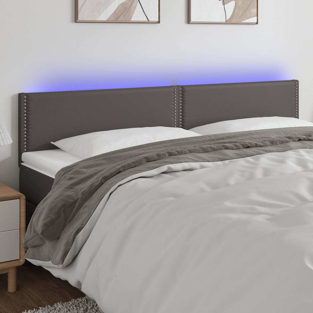 sengegavl med LED-lys 200x5x78/88 cm kunstlæder grå