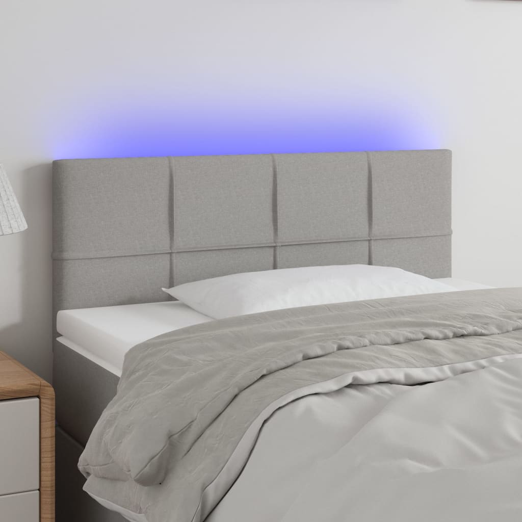 sengegavl med LED-lys 80x5x78/88 cm stof lysegrå