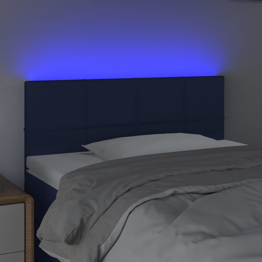sengegavl med LED-lys 80x5x78/88 cm stof blå