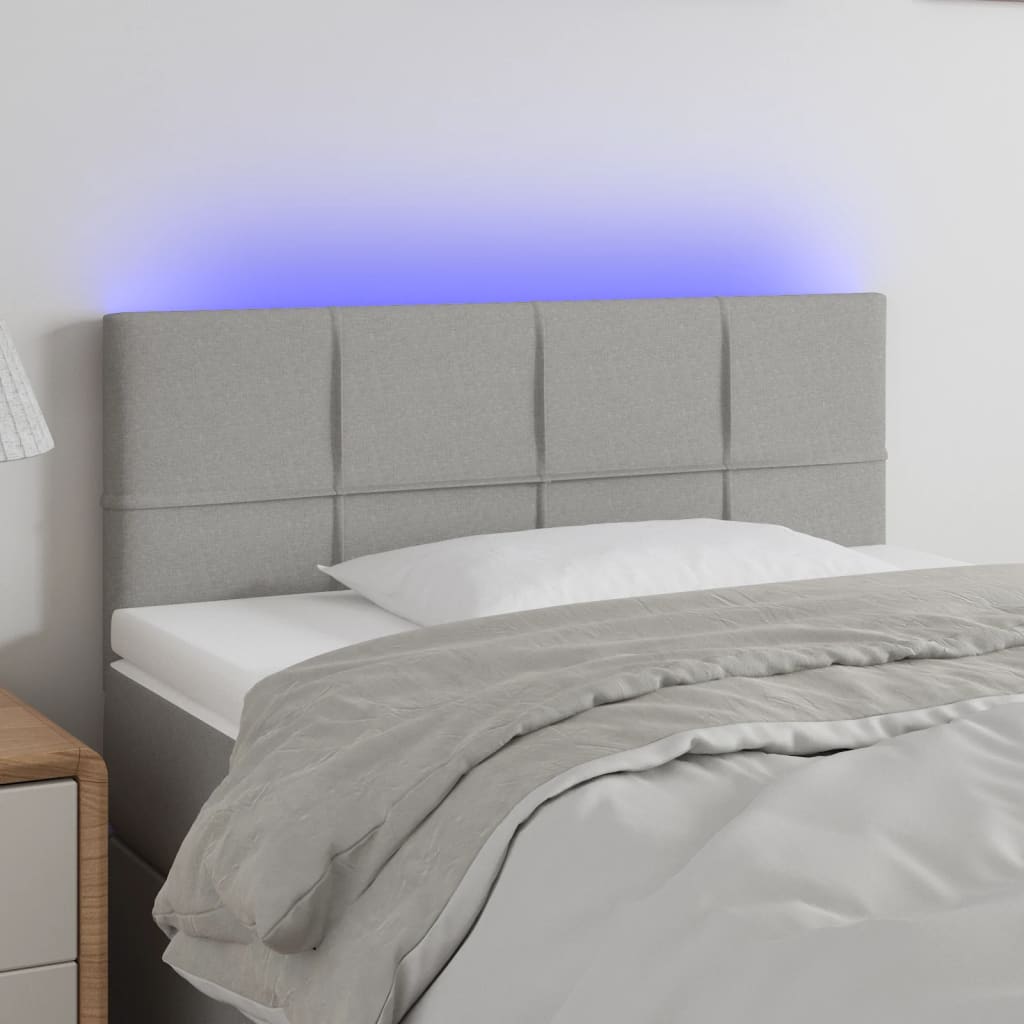 sengegavl med LED-lys 90x5x78/88 cm stof lysegrå