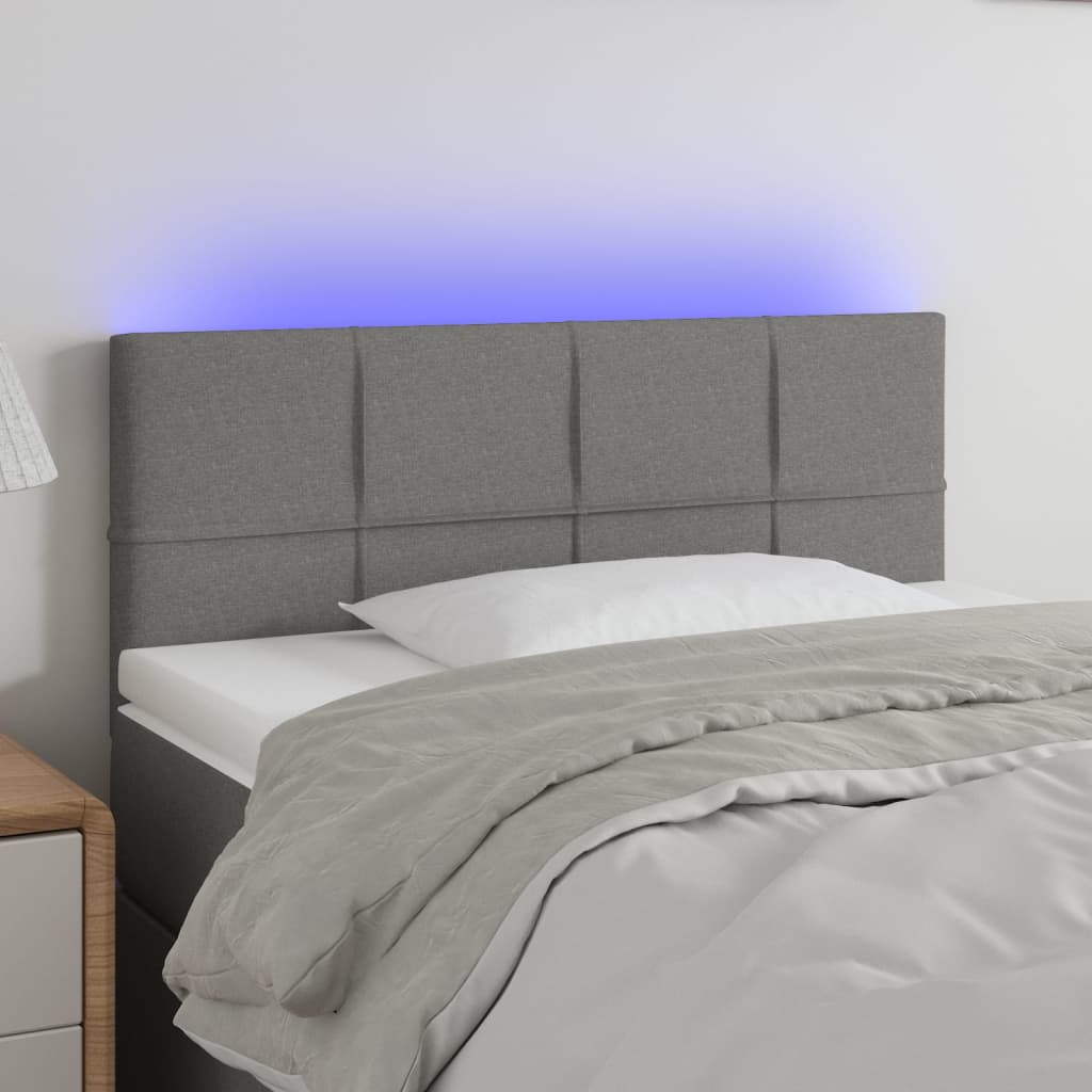 sengegavl med LED-lys 90x5x78/88 cm stof mørkegrå