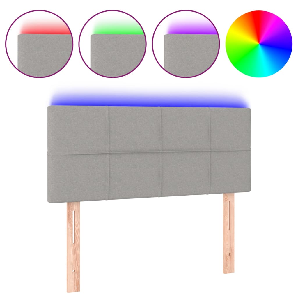 sengegavl med LED-lys 100x5x78/88 cm stof lysegrå