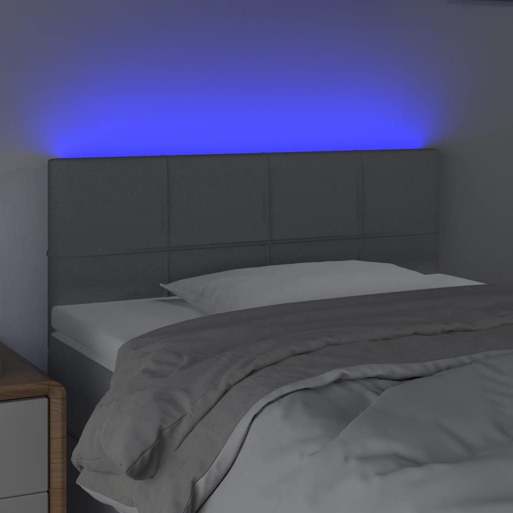 sengegavl med LED-lys 100x5x78/88 cm stof lysegrå