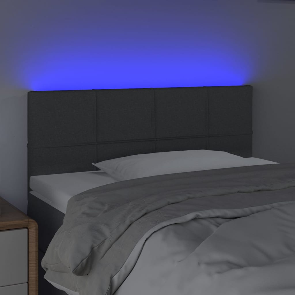 sengegavl med LED-lys 100x5x78/88 cm stof mørkegrå