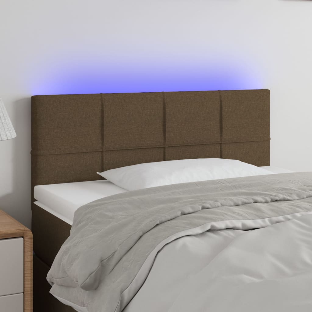 sengegavl med LED-lys 100x5x78/88 cm stof mørkebrun